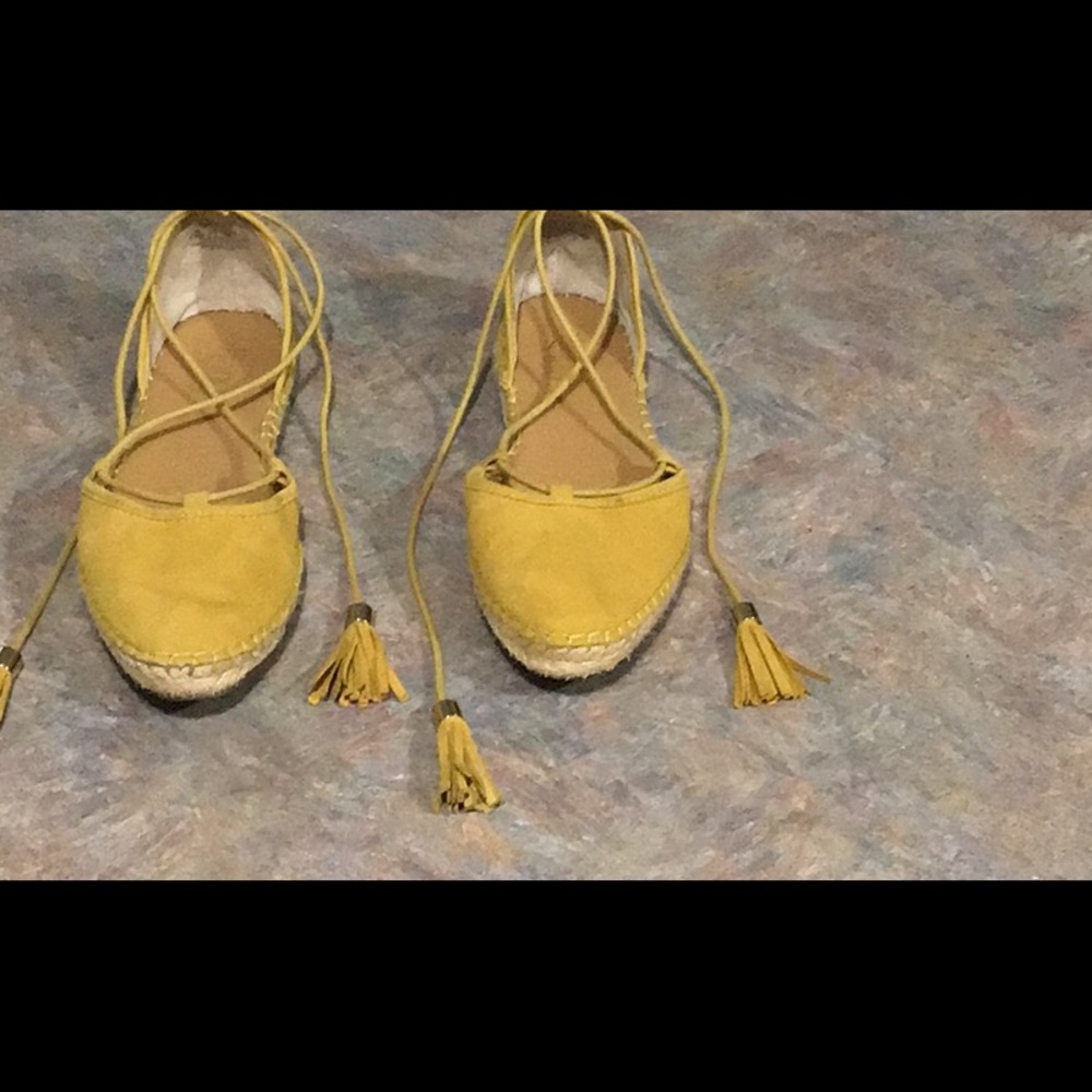 Franco Sarto Dream Leather Espadrille Sandal with Ankle Lace Up Strap Size 8.5M